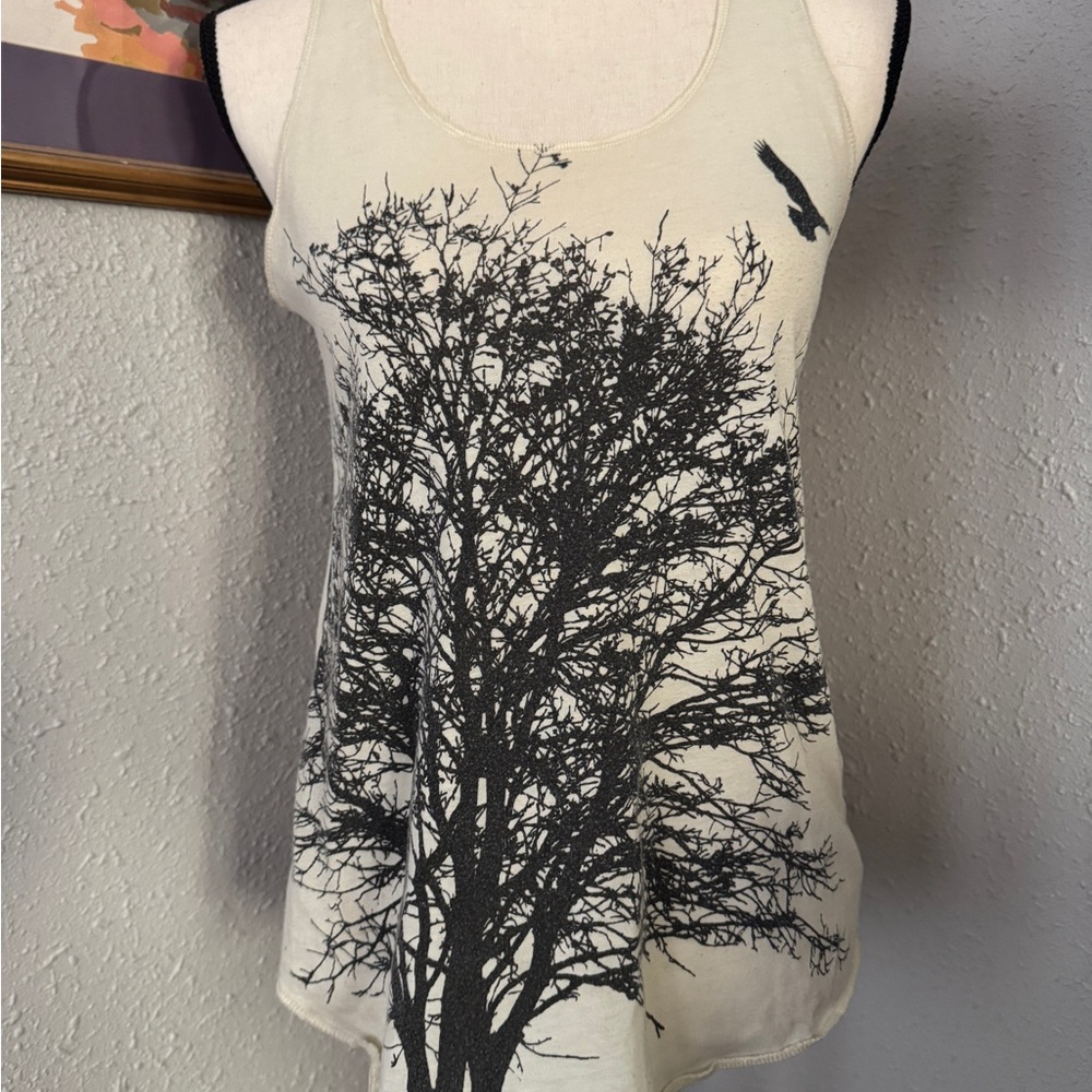 Elegant Black and White Tree Print Tank Top